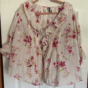 Anthropologie Cream Ruffled Bib Collar Blouse